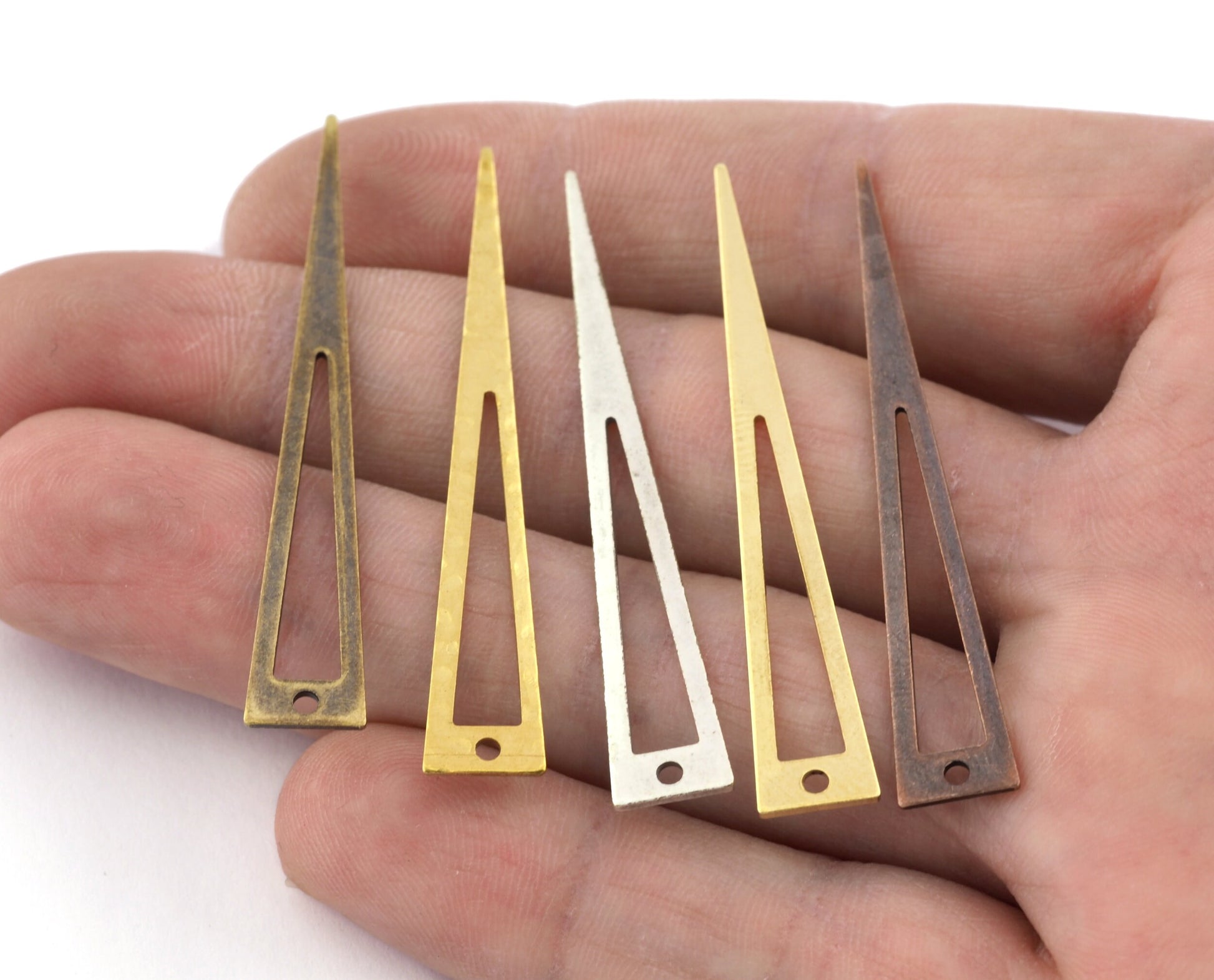 Charms Long Triangle raw brass, Antique silver plated, Hammered - antique bronze, copper 8x50mm 1 hole Earring charms findings OZ3561-100