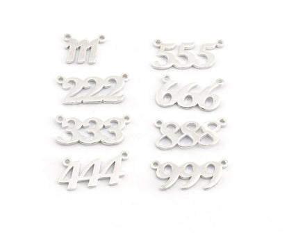 Numbers, Numerical Charms, Connector Pendant Shiny Silver Plated Brass 23x11mm S397
