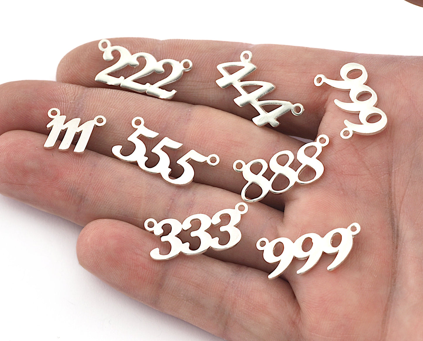 Numbers, Numerical Charms, Connector Pendant Shiny Silver Plated Brass 23x11mm S397