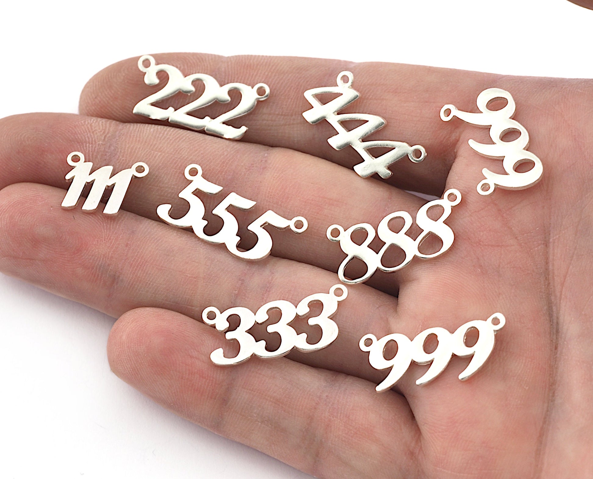 Numbers, Numerical Charms, Connector Pendant Shiny Silver Plated Brass 23x11mm S397