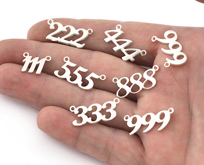 Numbers, Numerical Charms, Connector Pendant Shiny Silver Plated Brass 23x11mm S397