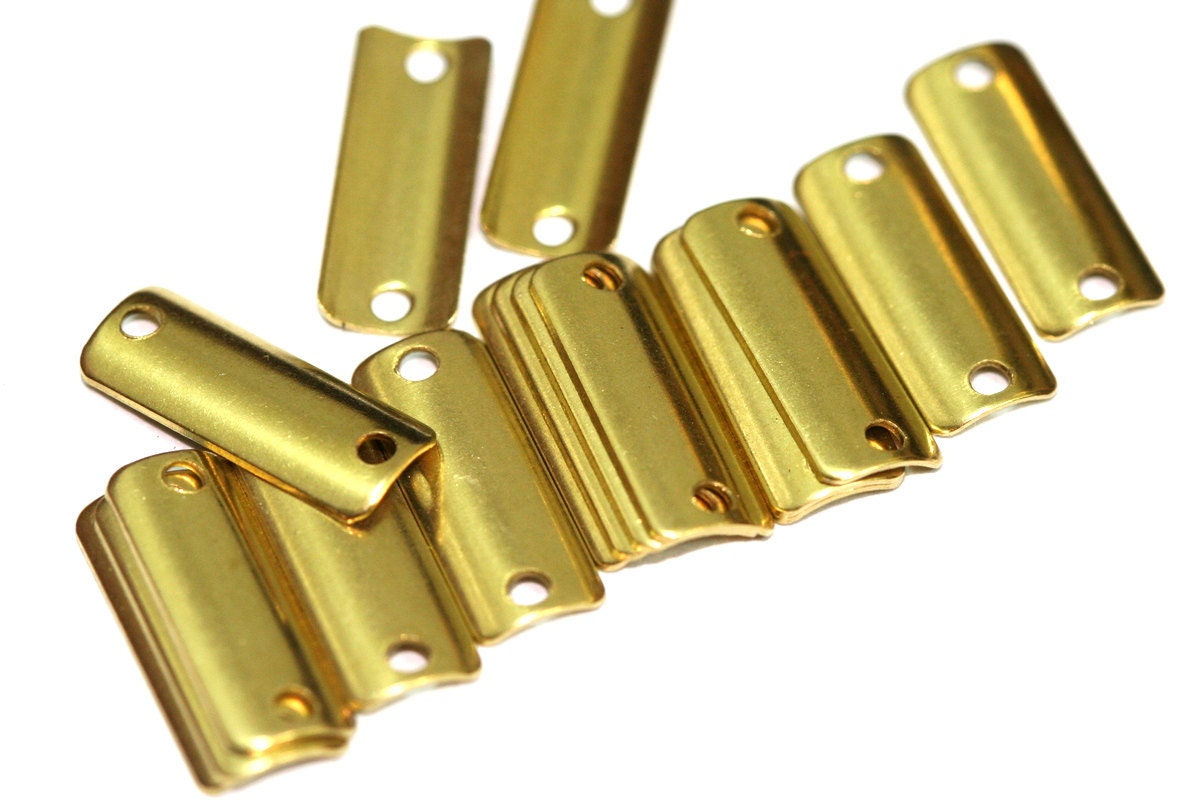 Curved rectangle 100 pcs Raw Brass 6x15mm 2 hole connector Charms ,Findings 614R-36 tmlp