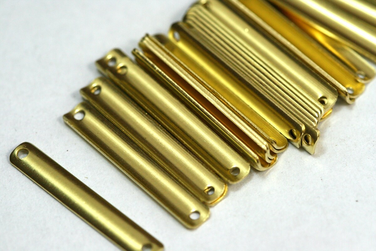 Curved rectangle 2 hole connector 100 pcs Raw Brass 4x25mm Charms ,Findings 654R-40