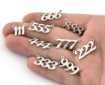 Numbers, Numerical Charms, Connector Pendant Antique Silver Plated Brass 23x11mm S397