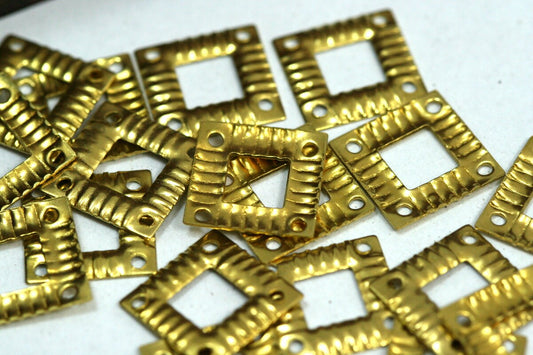 60 pcs raw brass 13mm square tag two 4 hole connector charms, findings 150R-28