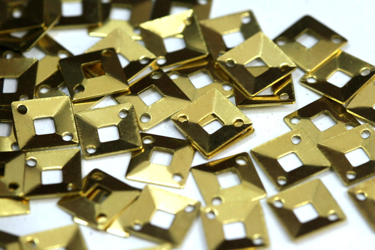 Raw Brass 9mm Square tag two 2 hole connector Charms ,Findings 383R-30