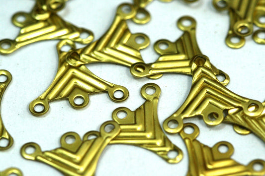 100 Pcs Raw Brass 16x17mm textured Triangle tag Charms with 4 hole ,Findings 148R-34