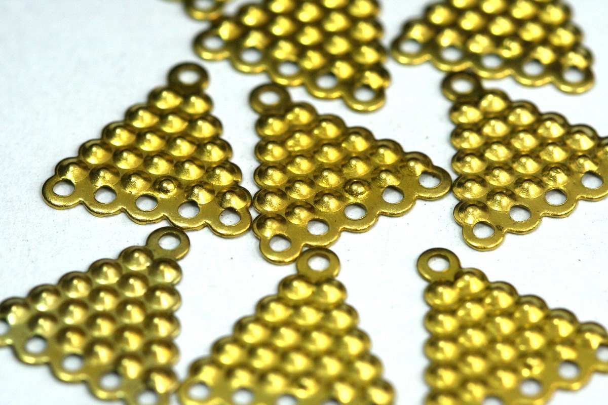 textured Triangle 200 Pcs Raw Brass 18x17mm Charms with 6 hole ,Findings connector 146R-96