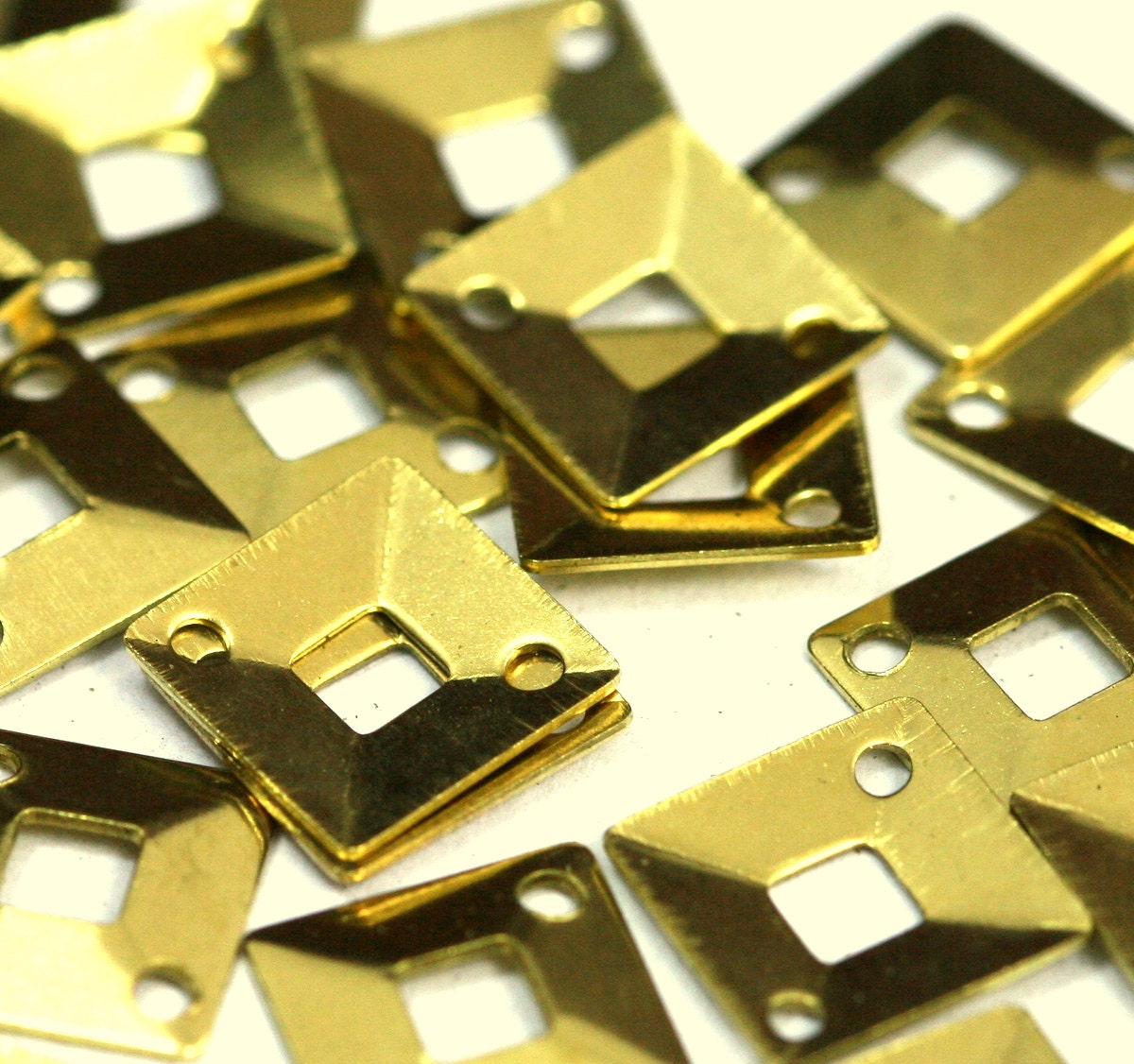 Raw Brass 9mm Square tag two 2 hole connector Charms ,Findings 383R-30