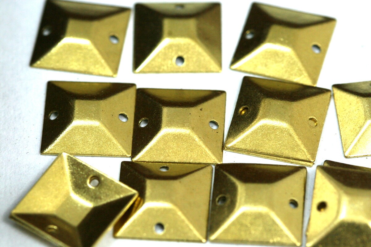60 Pcs Raw Brass 13mm Square tag two 2 hole connector Charms ,Findings 571R-36