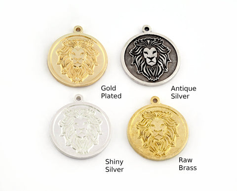 Lion Charms Pendant Raw Brass - Shiny Silver Plated - Antique Silver plated - Shiny Gold Plated 22x19mm Charms OZ5388