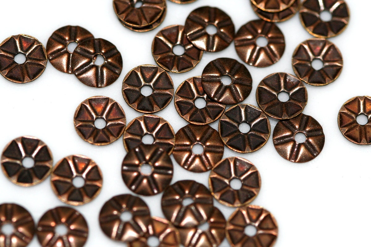 300 Pcs Antique Copper Tone Brass 7mm middle hole textured Circle tag Charms ,Findings 386AC-36 tmlp