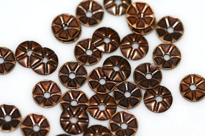 300 Pcs Antique Copper Tone Brass 7mm middle hole textured Circle tag Charms ,Findings 386AC-36 tmlp