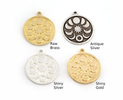 Moon The phases of the moon Charms Pendant Raw Brass - Shiny Silver Plated - Antique Silver plated - Shiny Gold Plated 22x19mm Charms OZ5390