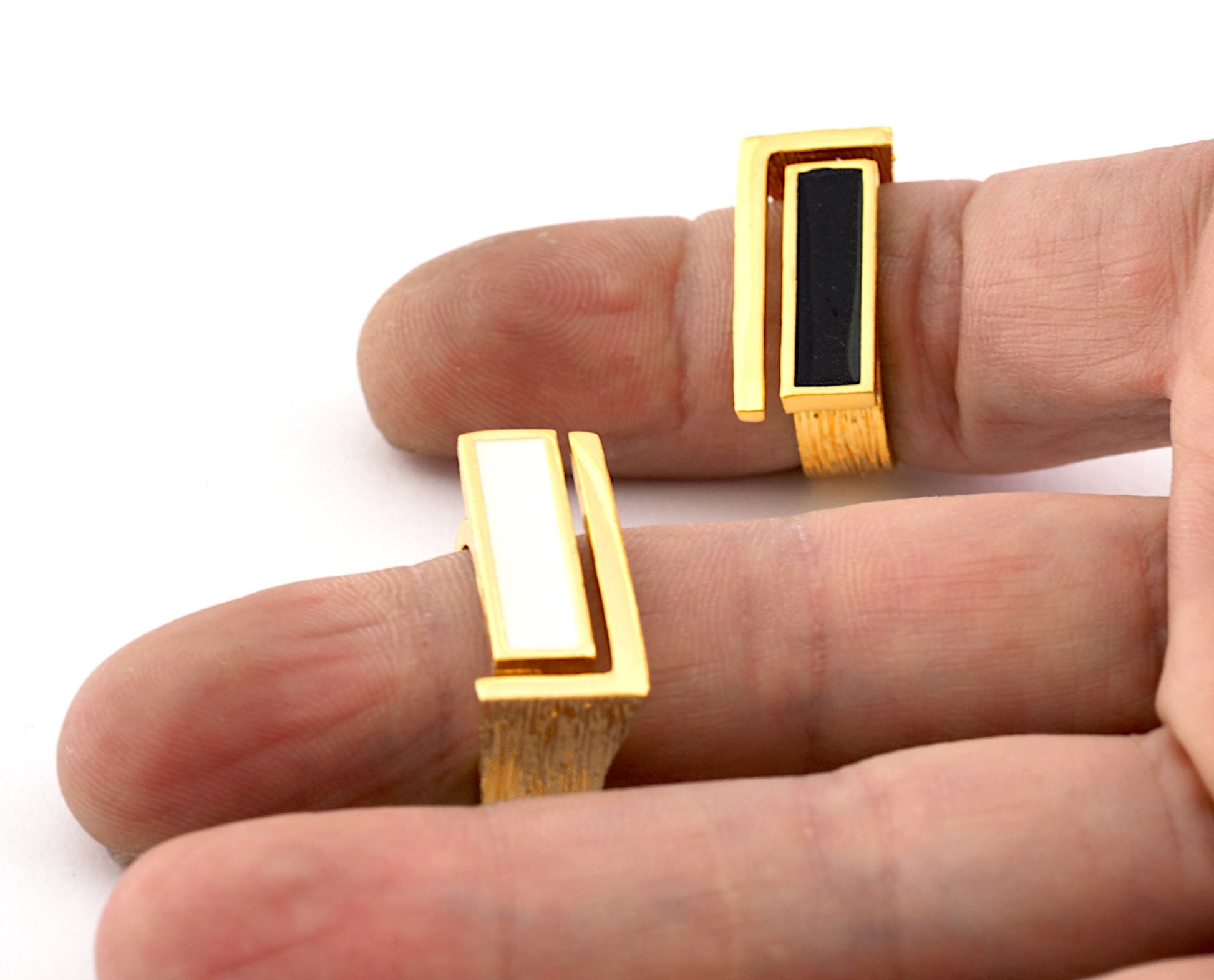 Stripe Ring Adjustable Enamel Ring - shiny gold - plated (8 US Adjustable ) 5379