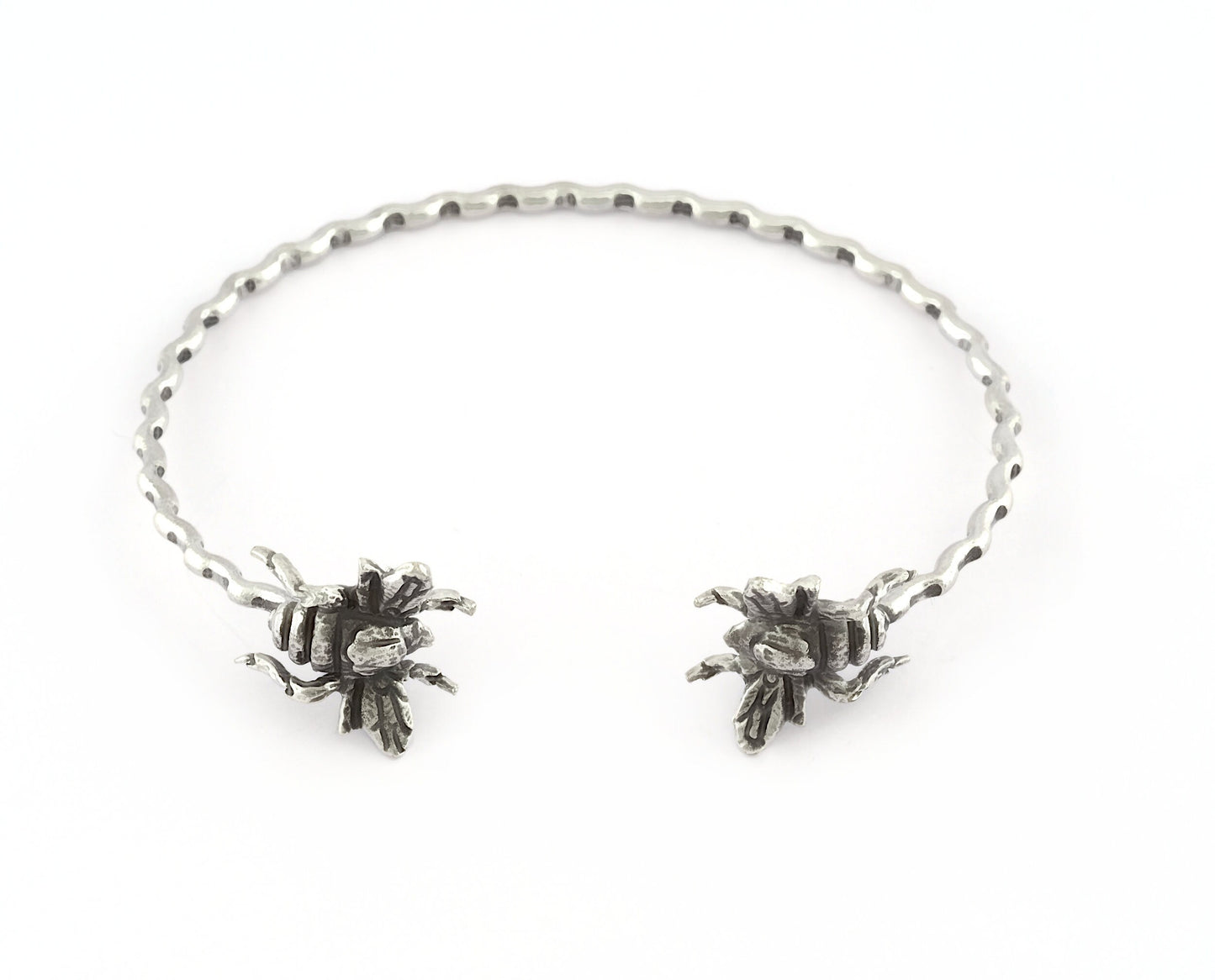 Bee Bracelet Antique Silver Plated Brass (60mm inner size - Adjustable ) 5374