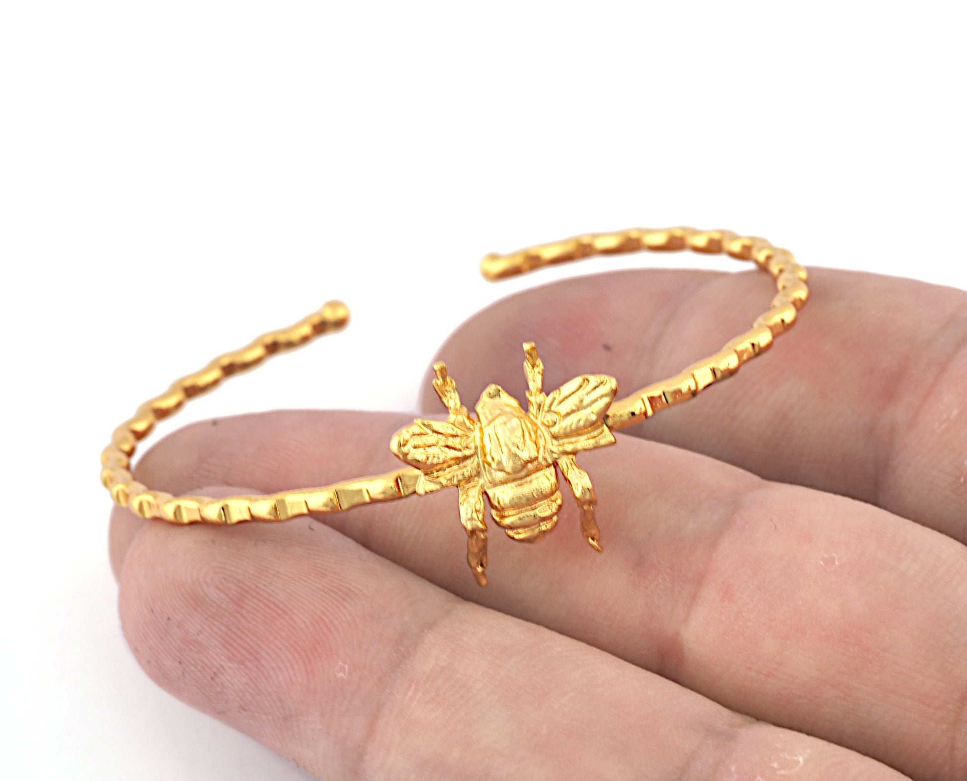 Bee Bracelet Shiny Gold Plated Brass (60mm inner size - Adjustable ) 5375