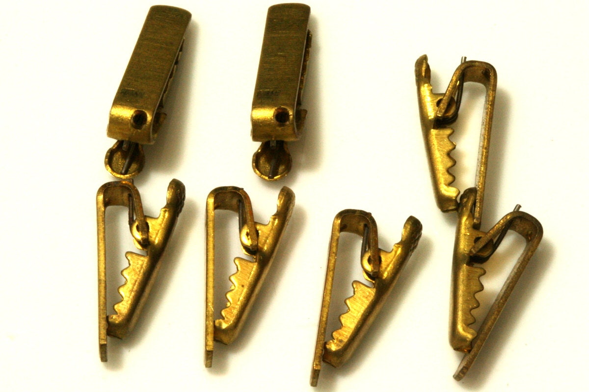 Alligator clip clasp Raw Brass or Gold Plated with hole 21mm 609