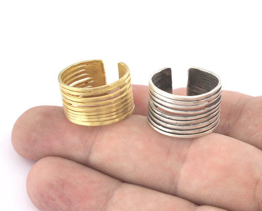Ring Adjustable Raw brass - Antique silver plated 9 line (18mm 8US inner size) 3924