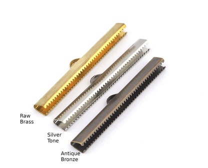 6x50mm Ribbon Crimp Ends Brass, Silver tone nickel plated, Antique bronze Ribbon Crimp End, cap, with loop Findings R032-6B 1785