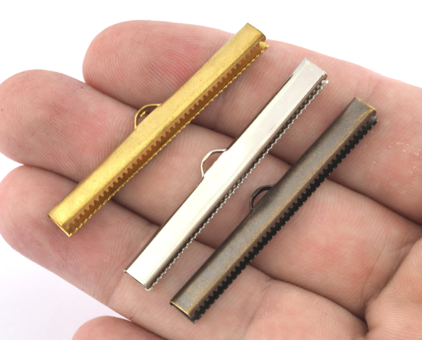 6x50mm Ribbon Crimp Ends Brass, Silver tone nickel plated, Antique bronze Ribbon Crimp End, cap, with loop Findings R032-6B 1785