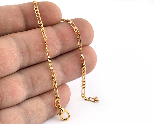 Curb chain bracelet with clasp (19cm 7.5inc) or (23cm 9,05inc) Gold plated brass 5395