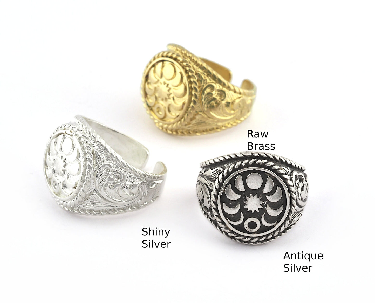 Sun The phases of the moon Ring Raw Brass - Antique Silver - Shiny silver (9US - 12US inner size Adjustable ) 3040