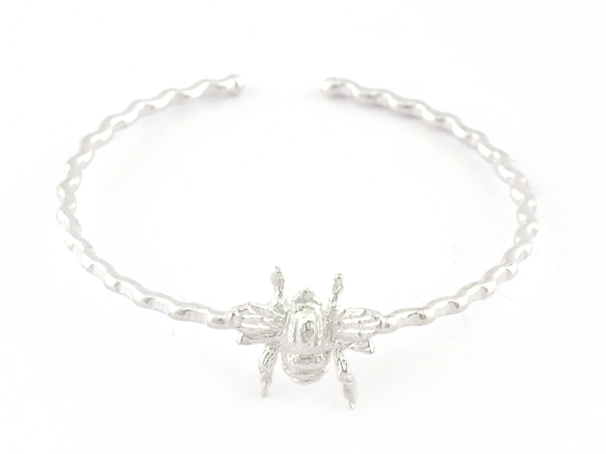 Bee Bracelet Shiny Silver Plated Brass (60mm inner size - Adjustable ) 5375