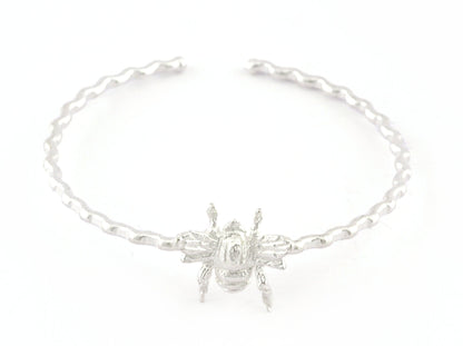 Bee Bracelet Shiny Silver Plated Brass (60mm inner size - Adjustable ) 5375