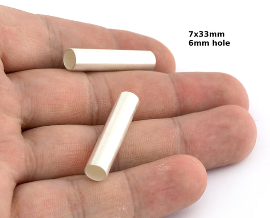 Round Tube Shiny Silver Plated Brass 7x33mm ( 6mm hole) findings OZ2568