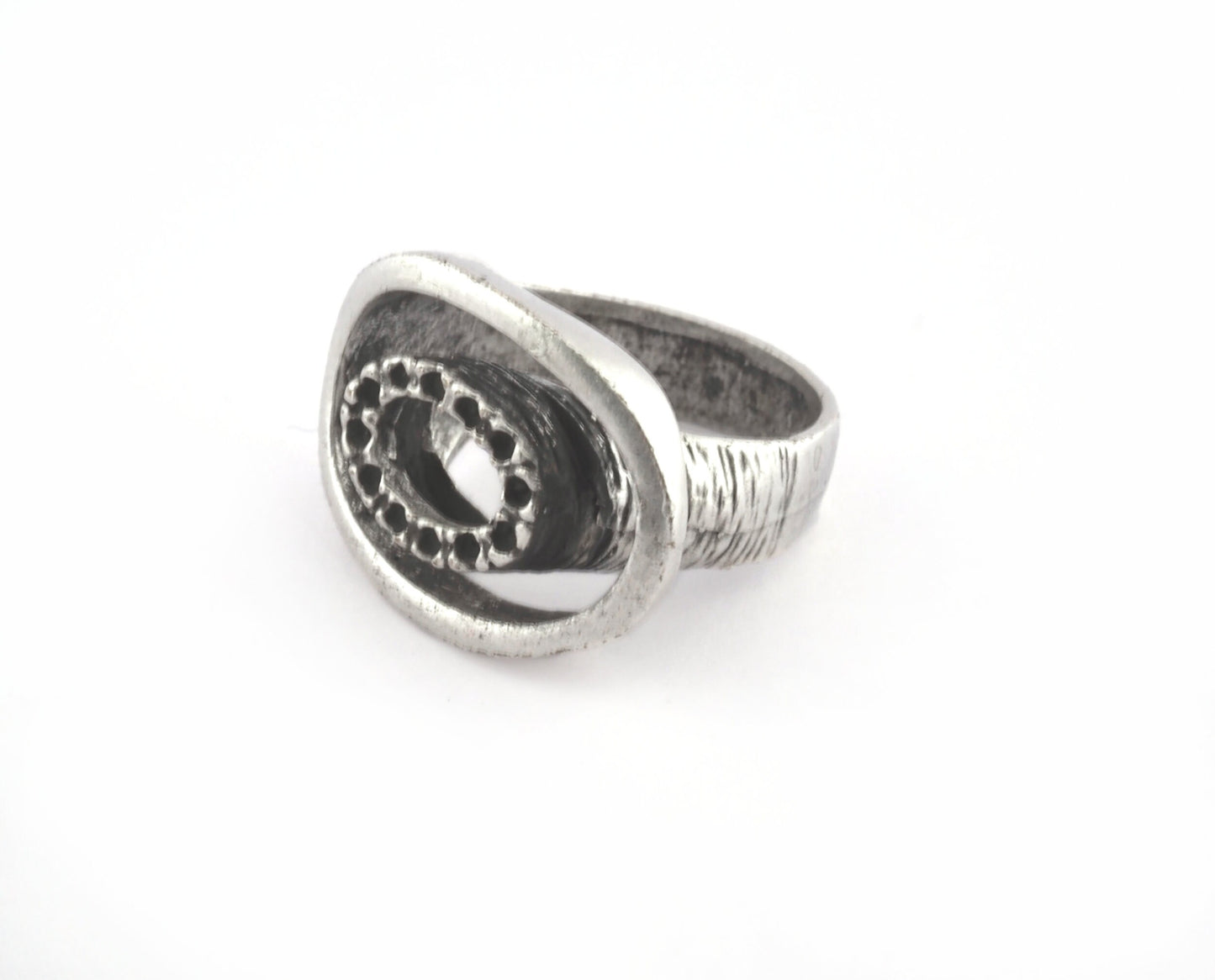 Oval Ring Adjustable Bezel (1mm) Antique Silver Plated brass (16.5mm 6US inner size - Adjustable ) OZ2641
