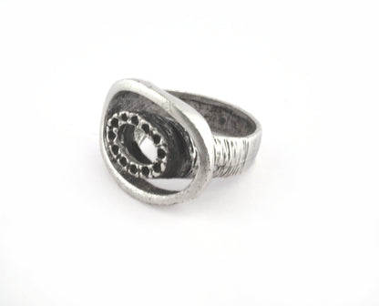 Oval Ring Adjustable Bezel (1mm) Antique Silver Plated brass (16.5mm 6US inner size - Adjustable ) OZ2641