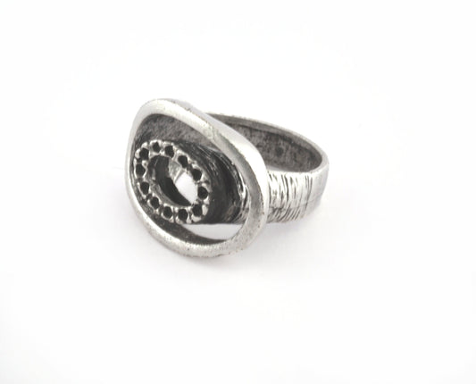 Oval Ring Adjustable Bezel (1mm) Antique Silver Plated brass (16.5mm 6US inner size - Adjustable ) OZ2641
