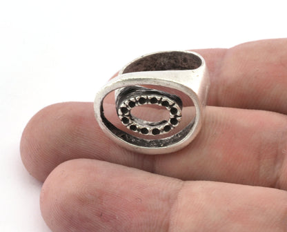 Oval Ring Adjustable Bezel (1mm) Antique Silver Plated brass (16.5mm 6US inner size - Adjustable ) OZ2641