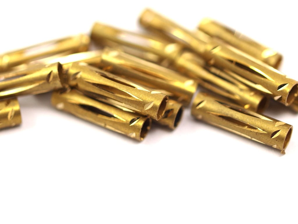 20 Pcs Raw Brass Faceted Tube 15x4mm (hole 3.4mm) 154