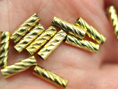 25 Pcs Raw Brass Faceted Tube 10x3mm (hole 2.2mm) industrial brass Charms,Pendant,Findings spacer bead E103F18
