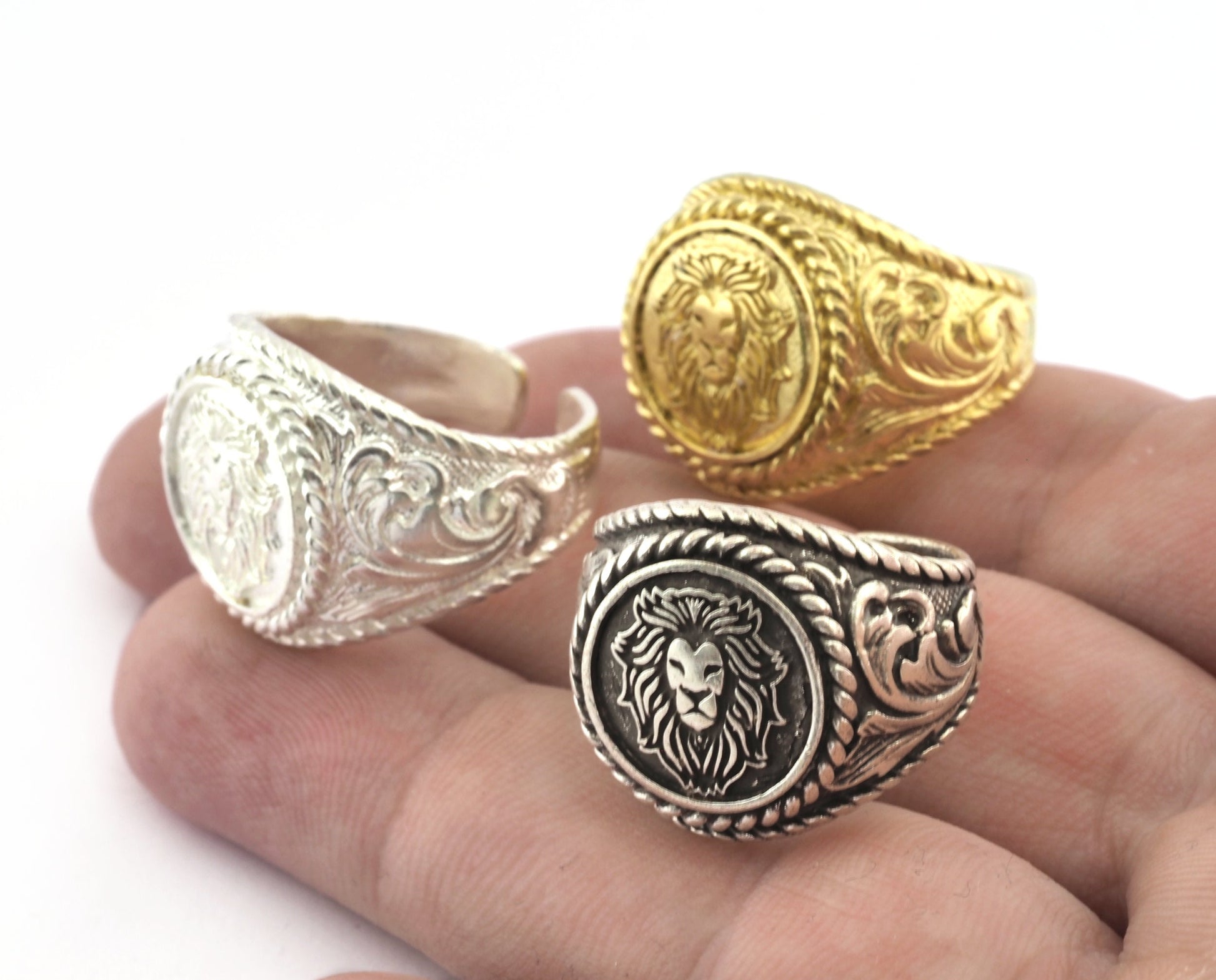 Lion Ring Raw Brass - Antique Silver - Shiny Silver Plated (9US - 12US inner size Adjustable ) 3048