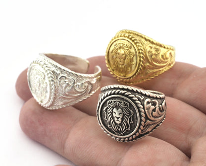 Lion Ring Raw Brass - Antique Silver - Shiny Silver Plated (9US - 12US inner size Adjustable ) 3048