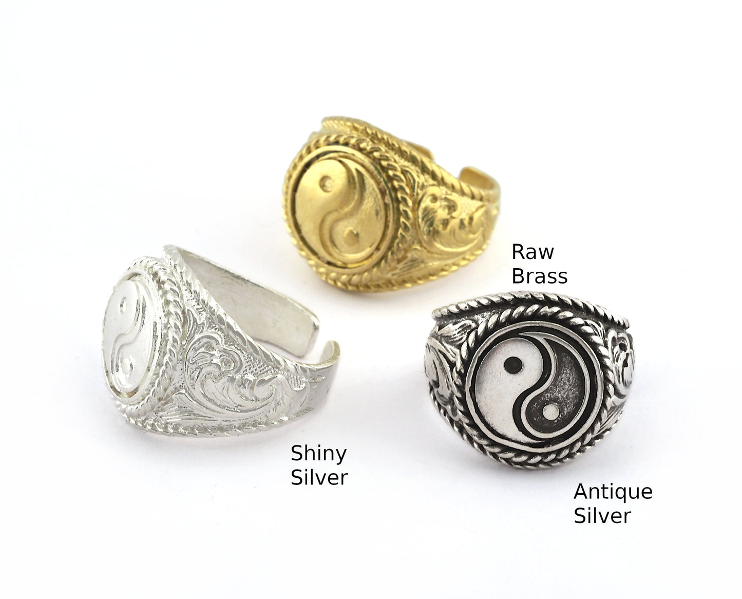 Yin Yang Ring Raw Brass - Antique Silver - Shiny Silver (9US - 12US inner size Adjustable ) 3045
