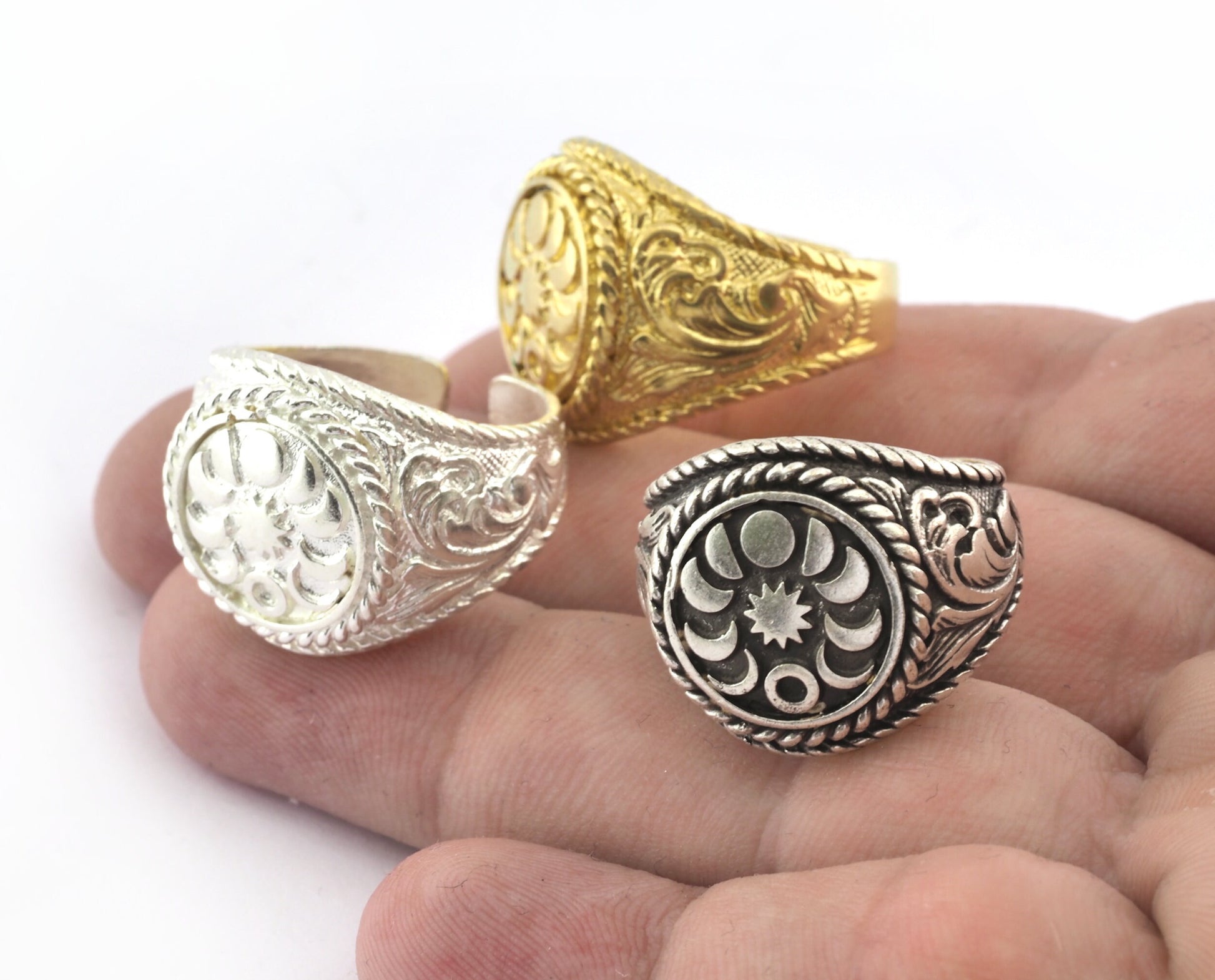 Sun The phases of the moon Ring Raw Brass - Antique Silver - Shiny silver (9US - 12US inner size Adjustable ) 3040