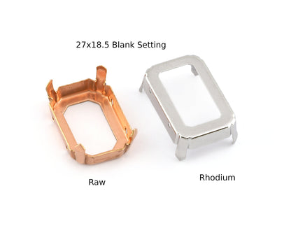 Rectangle Octagon Shape Setting Blank Bezel Raw, Rhodium (27x18.5mm Blank) Pendant for Octagon Gemstone Findings 2087