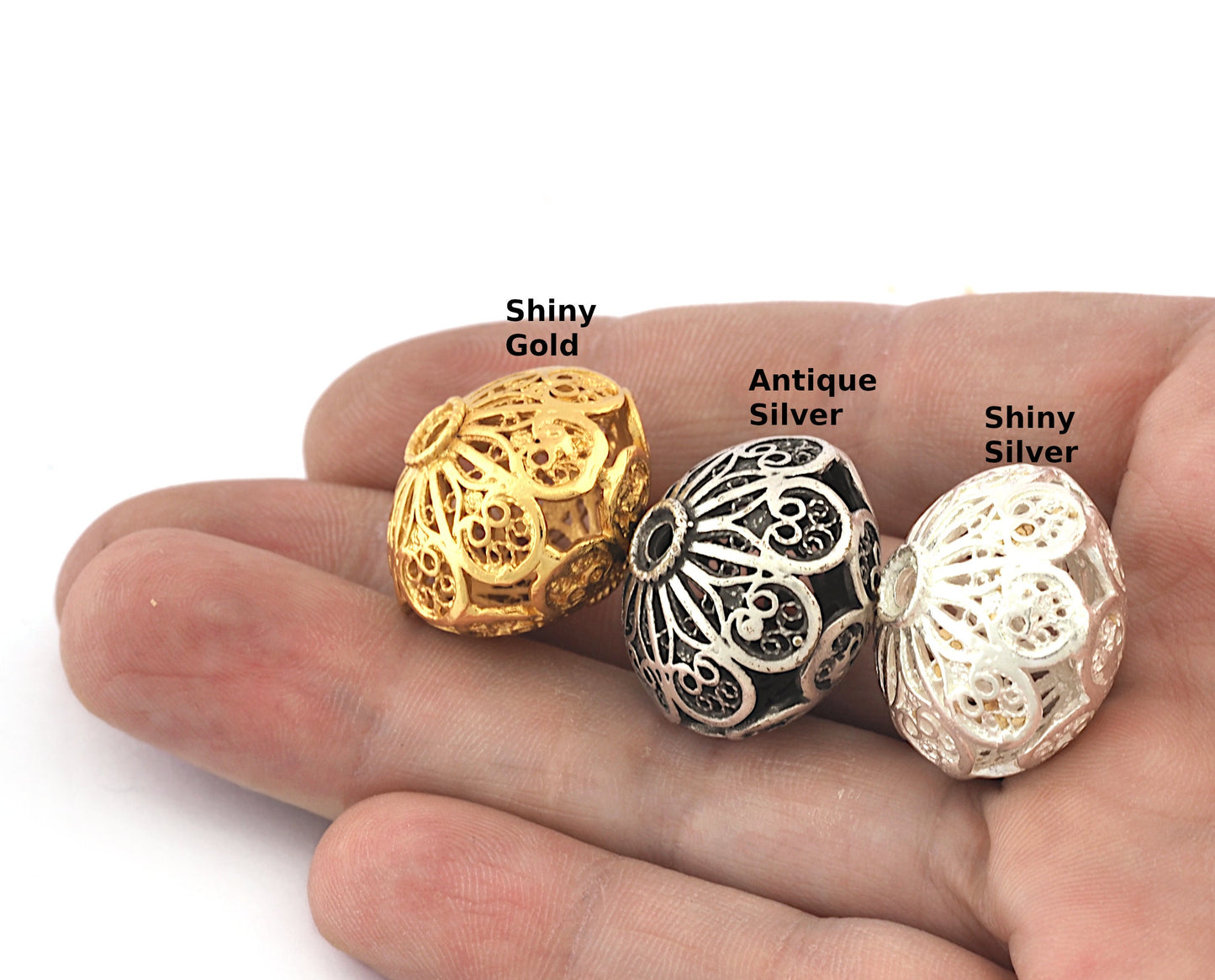 Flower Spheroid Sphere Ball Spacer Beads, Connector Brass Shiny Gold Plated, Antique Silver, Shiny Silver Plated 23x18mm bab2 S423