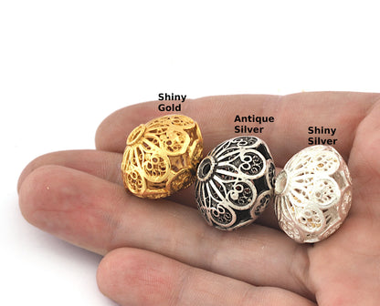 Flower Spheroid Sphere Ball Spacer Beads, Connector Brass Shiny Gold Plated, Antique Silver, Shiny Silver Plated 23x18mm bab2 S423
