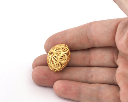 Flower Spheroid Sphere Ball Spacer Beads, Connector Brass Shiny Gold Plated, Antique Silver, Shiny Silver Plated 23x18mm bab2 S423