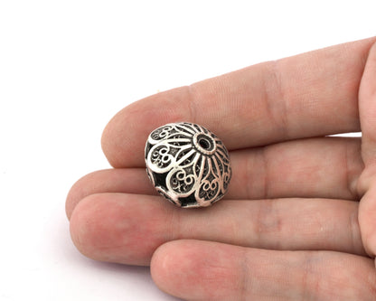 Flower Spheroid Sphere Ball Spacer Beads, Connector Brass Shiny Gold Plated, Antique Silver, Shiny Silver Plated 23x18mm bab2 S423