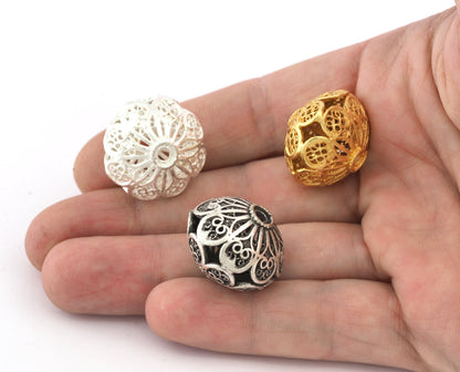 Flower Spheroid Sphere Ball Spacer Beads, Connector Brass Shiny Gold Plated, Antique Silver, Shiny Silver Plated 23x18mm bab2 S423