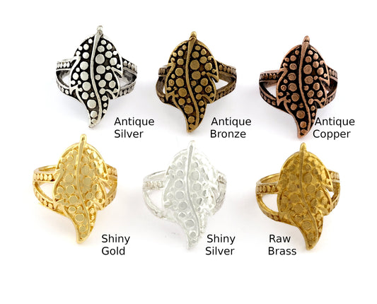 Leaf Ring , Raw Brass,Antique Silver Shiny silver, Shiny gold, Antique bronze - copper plated Brass (8us) 5405