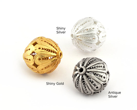 Flower Sphere Ball Round Spacer Beads, Connector Brass Shiny Gold Plated, Antique Silver, Shiny Silver Plated 22mm bab2 S422