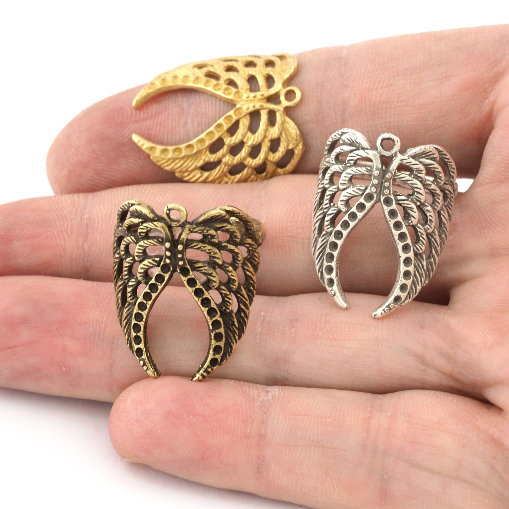 Wings Ring Adjustable Ring Bezel - Raw brass - Antique Silver - Antique Bronze (17.5mm 7US inner size - Adjustable ) OZ2702