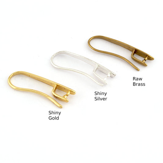 Earring hook 23mm raw brass - Shiny silver - Shiny Gold Plated with aprx 3mm bead holder 1566